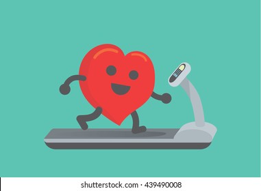 Heart workout with running on treadmill. This illustration about running make healthy heart.