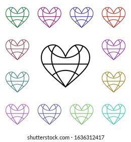 Heart world grid multi color style icon. Simple thin line, outline vector of heartbeat icons for ui and ux, website or mobile application