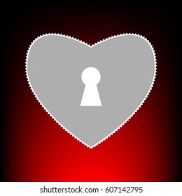 Heart woth lock sign. Postage stam or old photo style on red-black gradient background.