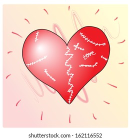 Heart wounded and broken but healed. Vector illustration