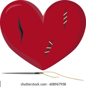 heart with wounds stitched