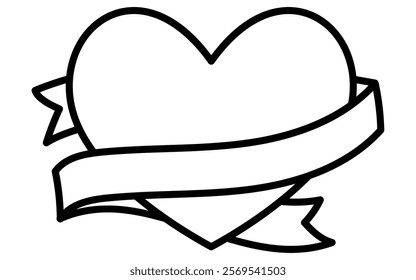 Heart wrapped around label, Simple and cute black and white Valentine's Day icon, Vector Illustration