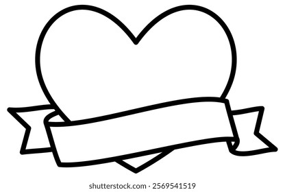 Heart wrapped around label, Simple and cute black and white Valentine's Day icon, Vector Illustration