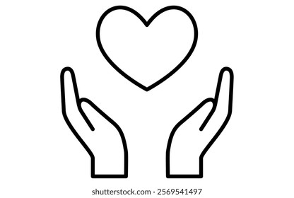 Heart wrapped in both hands, Simple and cute black and white Valentine's Day icon, Vector Illustration