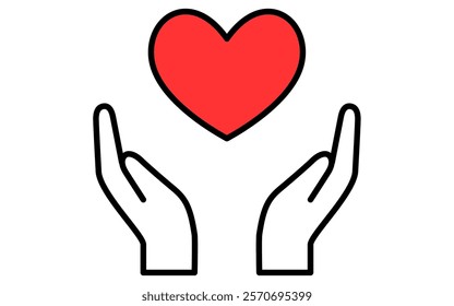 Heart wrapped in both hands, Simple and cute Valentine's Day icon, Vector Illustration