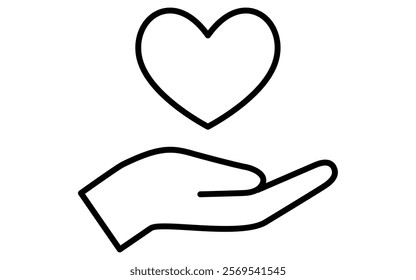 Heart wrapped in the palm of your hand, Simple and cute black and white Valentine's Day icon, Vector Illustration