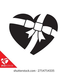 Corazón envuelto con un icono de glifo de Vector de cinta