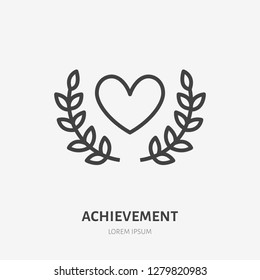 Heart with wreath flat line icon. Vector thin sign of love, dating site logo. Achievement, valentines day illustration.