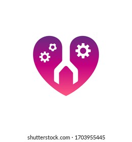 Heart wrench logo. Wholehearted work symbol. Love your work logo icon