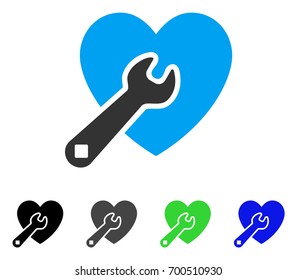 Heart Wrench Tools flat vector pictogram. Colored heart wrench tools, gray, black, blue, green icon versions. Flat icon style for graphic design.