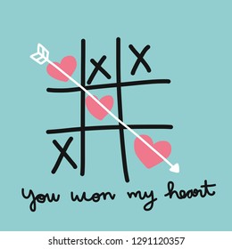 Heart xo tic-tac-toe game vector illustration pastel tone