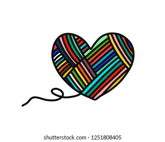 Heart of yarn wool hand drawn logo logotype for yarning project courses master classes tutorials video study teaching and learning knitting