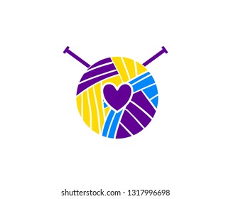 Heart of yarn wool logo logotype for learning knitting