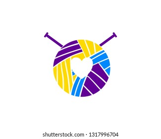 Heart of yarn wool logo logotype for learning knitting