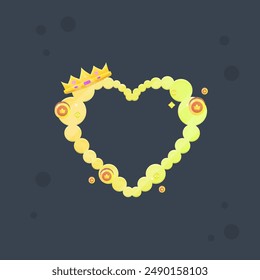 Heart Yellow Cloud Frame With Crown Gems and Coins Treasure Rich Cute Colorful Cartoon Isolated Vector Design