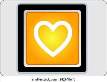 heart yellow square web icon on grey background