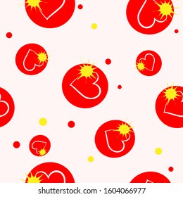 Heart with a yellow sun in a red circle.Pattern on a pink background.Vector illustration for your business.
