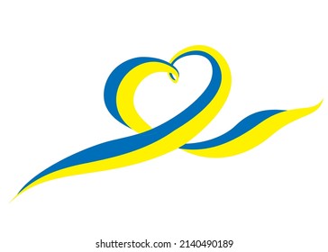 Heart from a yellow-blue ribbon.Ukrainian flag. No war, Save Ukraine. Anti-war vector pattern.