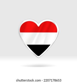 Heart from Yemen flag. Silver button heart and flag template. Easy editing and vector in groups. National flag vector illustration on white background.