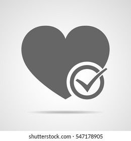 Heart With Yes Check Mark. Vector Illustration. Gray Heart With Check Mark On Light Background.