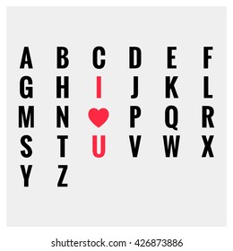 I Heart You in Alphabets (Vector Design Love Concept)