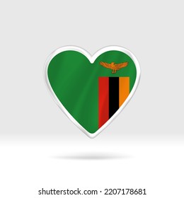 Heart from Zambia flag. Silver button heart and flag template. Easy editing and vector in groups. National flag vector illustration on white background.
