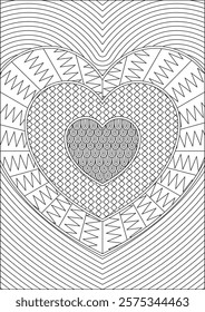 Heart zentangle adult coloring page outline vector