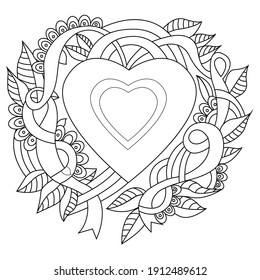 A heart. Zentangle anti stress pattern for coloring or tattoo.