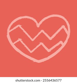 Heart with a zigzag pattern color. Clip art doodle illustration.