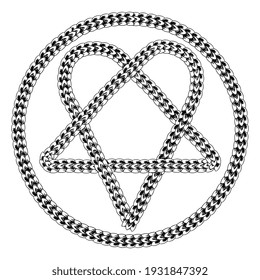 Heartagram. Love Metal symbol. H.I.M. Rock and roll music band. Original creative illustration. Gothic vibes and aesthetic. Tattoo. Editable vector template. Hand crafted. Symbol of love and death.