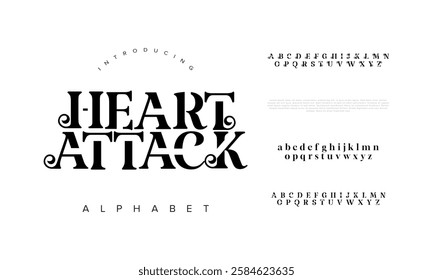 Heartattack typography beauty fashion elegant minimalist serif italic fonts decorative wedding vintage retro logos. Minimal luxury font alphabet logo. Vector illustration