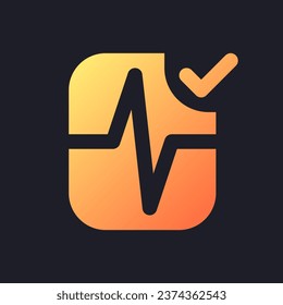 Heartbeat animation effect applying orange solid gradient ui icon for dark theme. Video software. Filled pixel perfect symbol on black space. Modern glyph pictogram for web. Isolated vector image