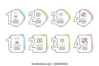 Heartbeat, Artificial intelligence and Winner icons simple set. Presentation board sign. Medical heart, All-seeing eye, Best star. Growth chart. Business set. Infographic timeline. Line heartbeat icon