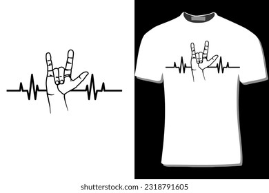 Heartbeat And  ASL Love Hand Sign Design 