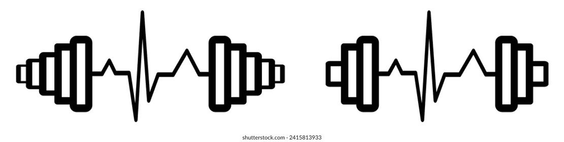 Heartbeat barbell set. Fitness vector