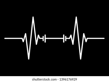 Heartbeat with Barbell Shape Centered Line isolated on black background