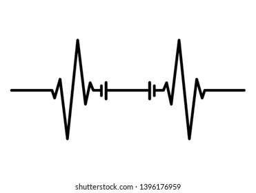 Heartbeat with Barbell Shape Centered Line isolated on white background