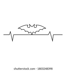 Heartbeat with a bat isolated on a white background.  Pulse Halloween