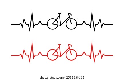 Heartbeat bicycle icons. Flat and linear style. Vector icons.