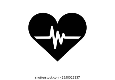 Heartbeat black icon, isolated on white background. Vector illustration.