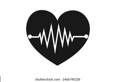 Heartbeat black icon vector, heart care vector, heart pulse icon