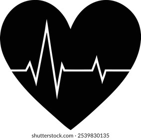 Heartbeat Black Silhouette Vector - Minimalist Heartbeat Line Art Design
