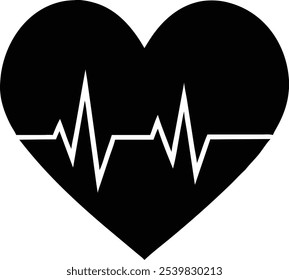 Heartbeat Black Silhouette Vector - Minimalist Heartbeat Line Art Design
