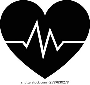 Heartbeat Black Silhouette Vector - Minimalist Heartbeat Line Art Design
