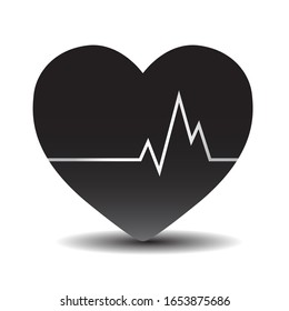 Heartbeat black and white icon. Flat art symbol. Vector illustration.