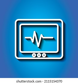 Heartbeat cardio medical simple icon. Flat desing. White icon with shadow on blue background.ai