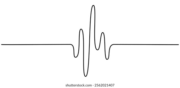 Heartbeat cardiogram continuous line art drawn. Heart pulse and rate symbol. Vector illustration isolated on white.