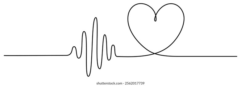 Heartbeat cardiogram continuous line drawing. Heart pulse and rhythm symbol. Healthcare concept. Vector illustration isolated on white.