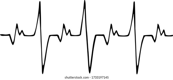 A heartbeat cardiogram icon. Illustration of medical electrocardiogram, heart rhytm, ECG. Black line isolated on a white background. Hand drawn vector stock illustration.