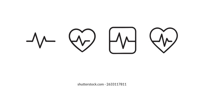 Heartbeat and cardiogram icons in outline style vector